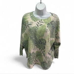 Tropical Leaf Print Long Sleeve Women's Top